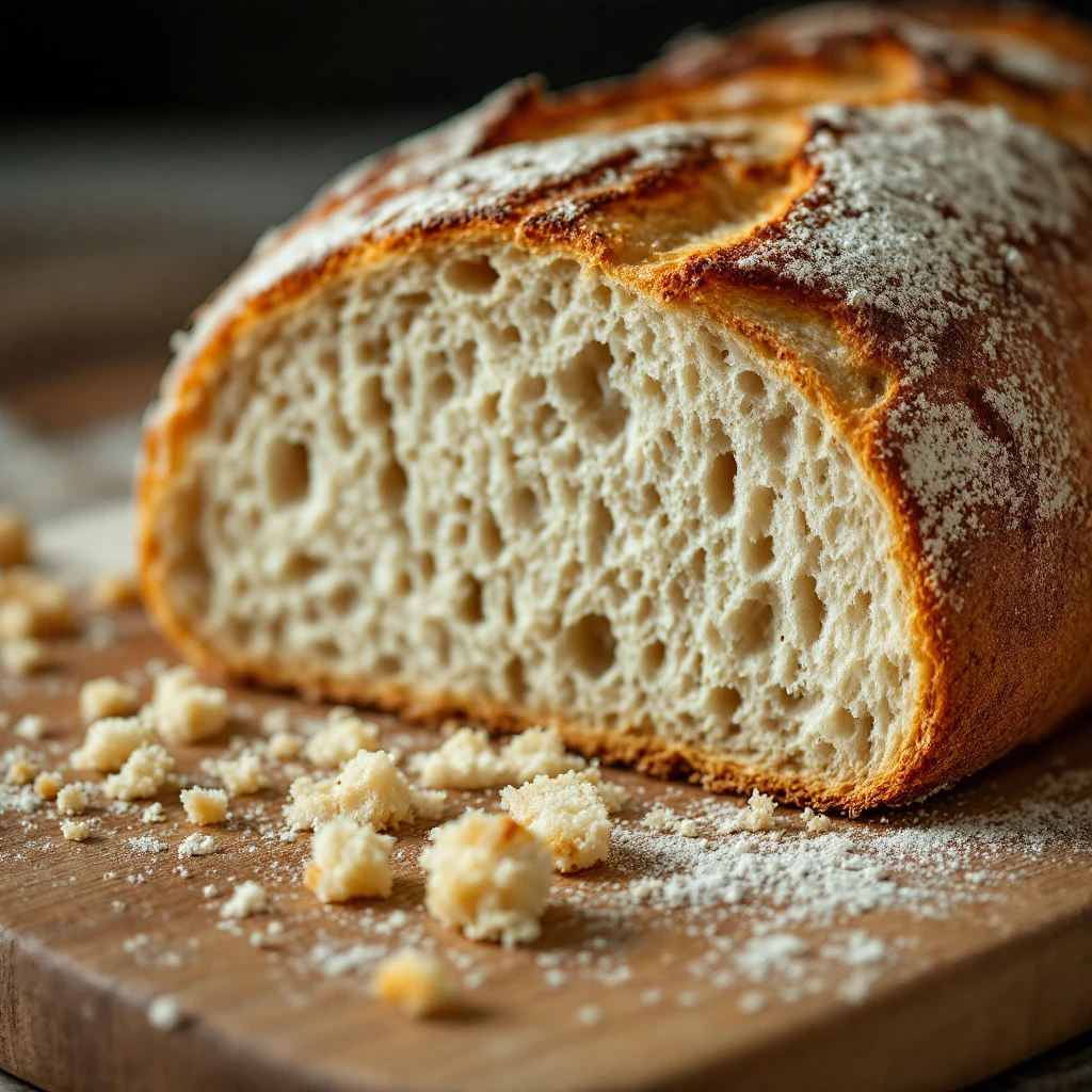 pagnotta di pane a lievito madre appena sfornata su tavola di legno